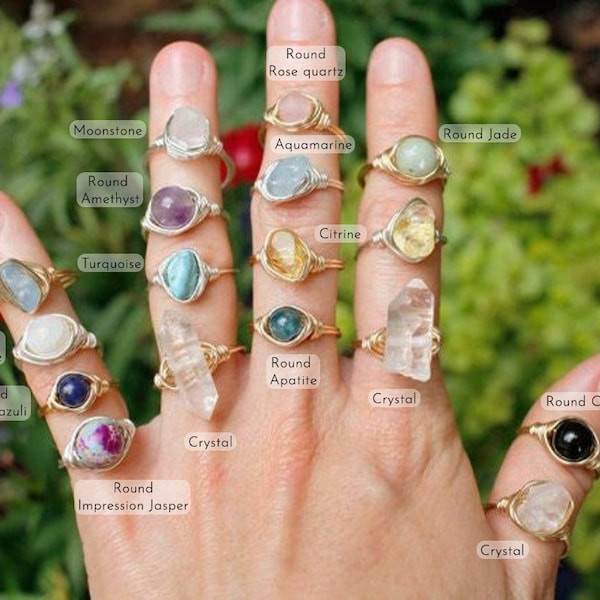 Crystal Ring, Wire Wrapped Ring, Moonstone Ring, Birthstone Rings, Gemstone, Amethyst, Promise Rings, Anxiety Ring, Stone, Handmade, Gift
