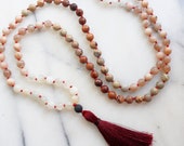 SUN MOON - 108 Mala Beads, Mala Beads, Mala Necklace, Mala, Tassel Necklace, Prayer Beads, Yoga Gift, Sunstone, Opal, Moonstone Jade
