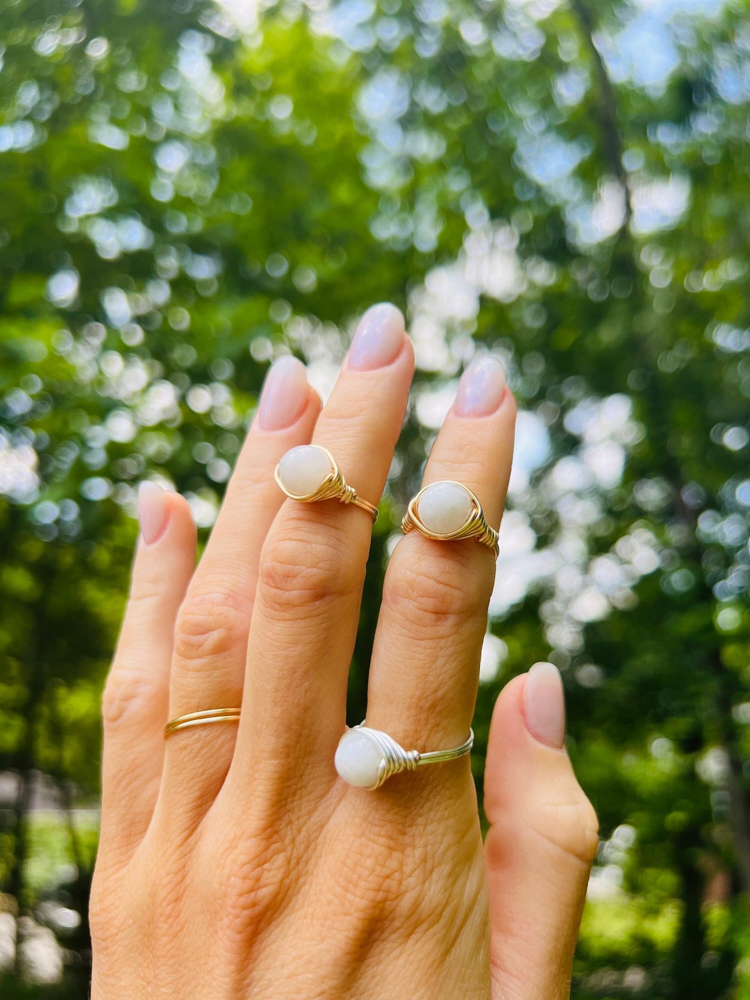 Moonstone Rings Moonstone Jewelry Crystal Gemstone Beaded Etsy