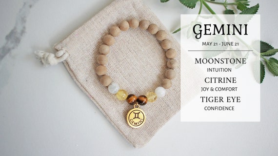 GEMINI Astrology Zodiac Bracelet, Horoscope May June Birthday Gift, Star Sign Gemini Jewelry, Celestial Gemini Gift, Yoga Tag Charm Bracelet