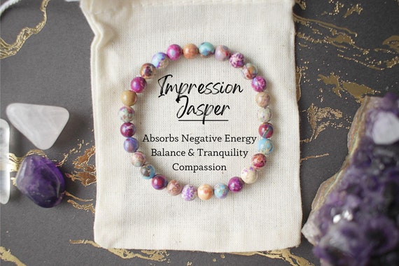 Impression Jasper Beaded Bracelet Energy Crystal Jewelry for Anxiety 6mm Layering Mala Natural Stone Bracelet Calm Soothing Yoga Jewelry