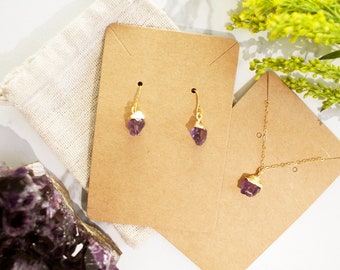 14k Gold Amethyst SET von zwei Schmuck, Amethyst Ohrringe, Amethyst Halskette, Februar Birthstone, Self Care, Stress, Angst Stein Geschenk bereit