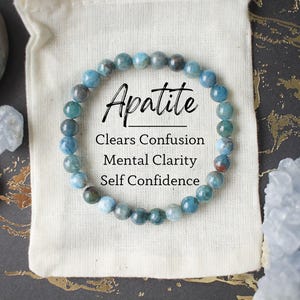 Apatite Beaded Bracelet Energy Crystal Jewelry for Anxiety 6mm Layering Mala Natural Stone Bracelet Calm Soothing Yoga Jewelry Gift Boho