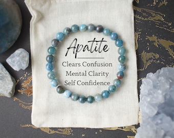 Pulsera de cuentas de apatita, joyería de cristal energético para la ansiedad, pulsera de piedra natural Mala de 6 mm con capas, joyería de yoga relajante y calmante, regalo bohemio