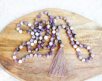 Amethyst, Amethyst Necklace, Amethyst Bracelet, Amethyst Jewelry, Mala, 108 Amethyst Mala, Mala Necklace, Mala Beads, 108 Knotted Mala Beads
