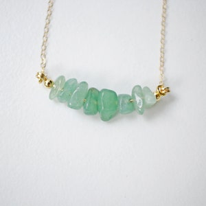 14k Gold AVENTURINE May Birthstone Necklace, Raw Crystal Bar Necklace, Custom Dainty Gemstone Choker, Layering Green Stone Pendant Christmas
