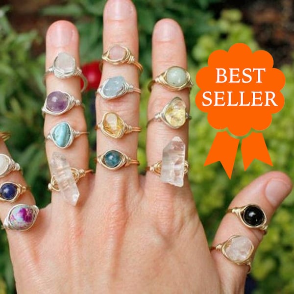 Crystal Ring, Wire Wrapped Ring, Moonstone Ring, Birthstone Rings, Gemstone, Amethyst, Promise Rings, Anxiety Ring, Stone, Handmade, Gift