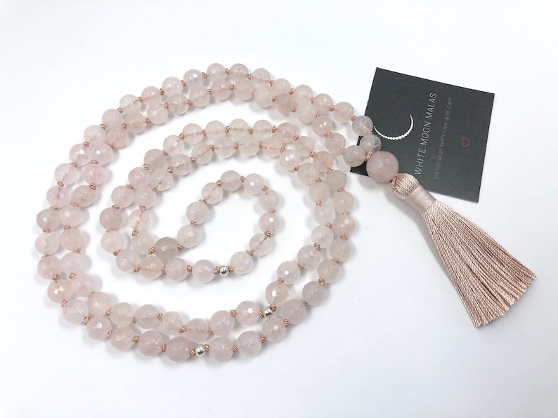 rose quartz necklace Rose Quartz mala necklace rose gold necklace 108 beads gift for her, mala bead necklace rose quartz