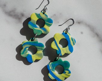 Tie Dye Groovy Flower Earrings