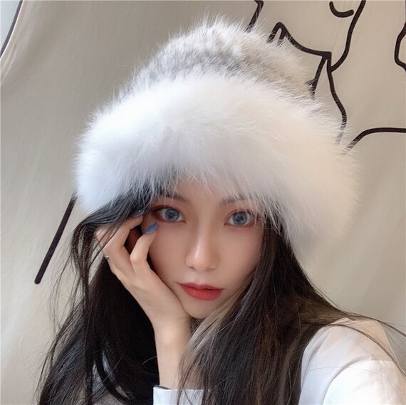 Chich Knitted Fox Fur Hat Bucket Hat 