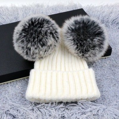 Two Puffs Balls Beanies Double Pom Poms 
