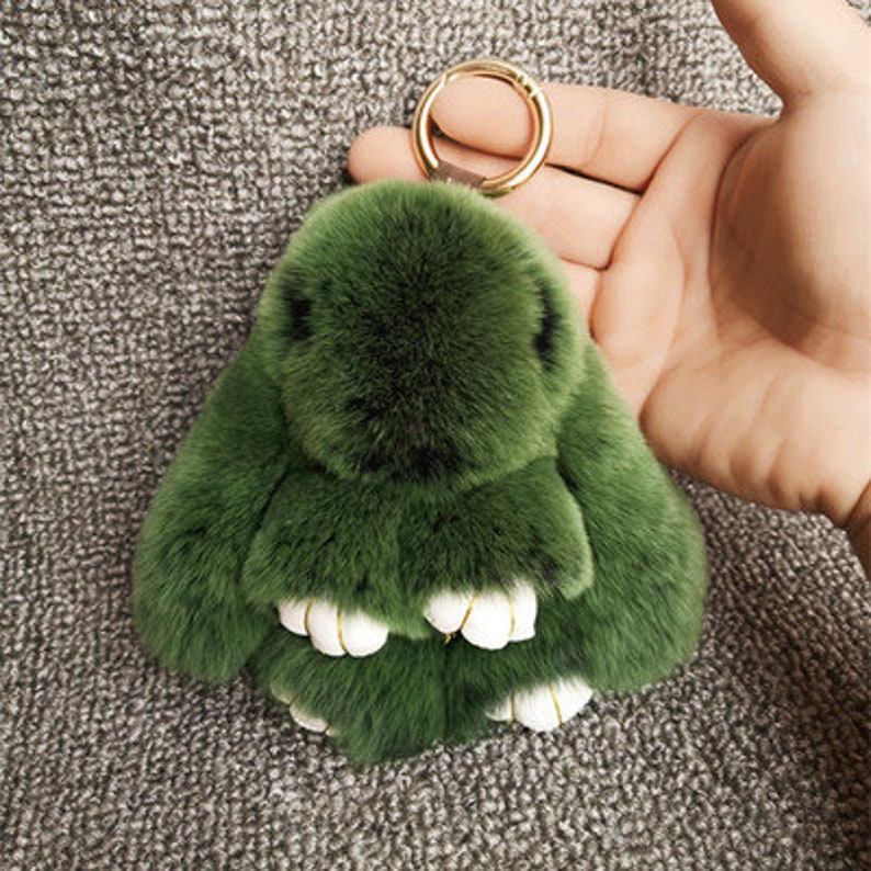 Cute Bunny Handbag Charm Fluffy Keychain Green/snow Grey Frost Etsy