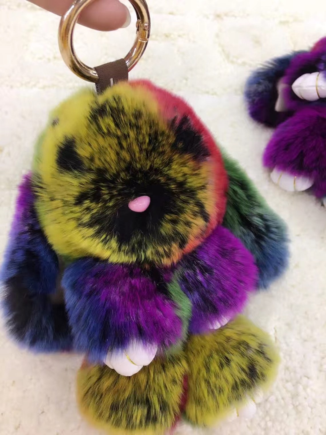 Fluffy Bunny Keychains Colorful Real Fur Purse Bag Charm Key Etsy