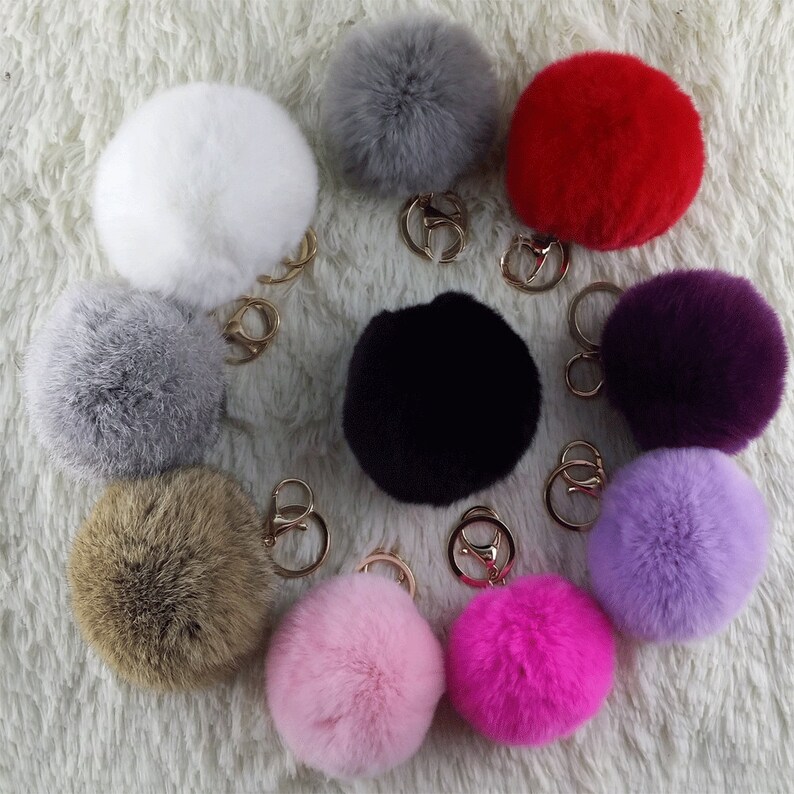 Real Fur Ball Plush Keychains Brown Fluffy Handbag Charm Fur Etsy