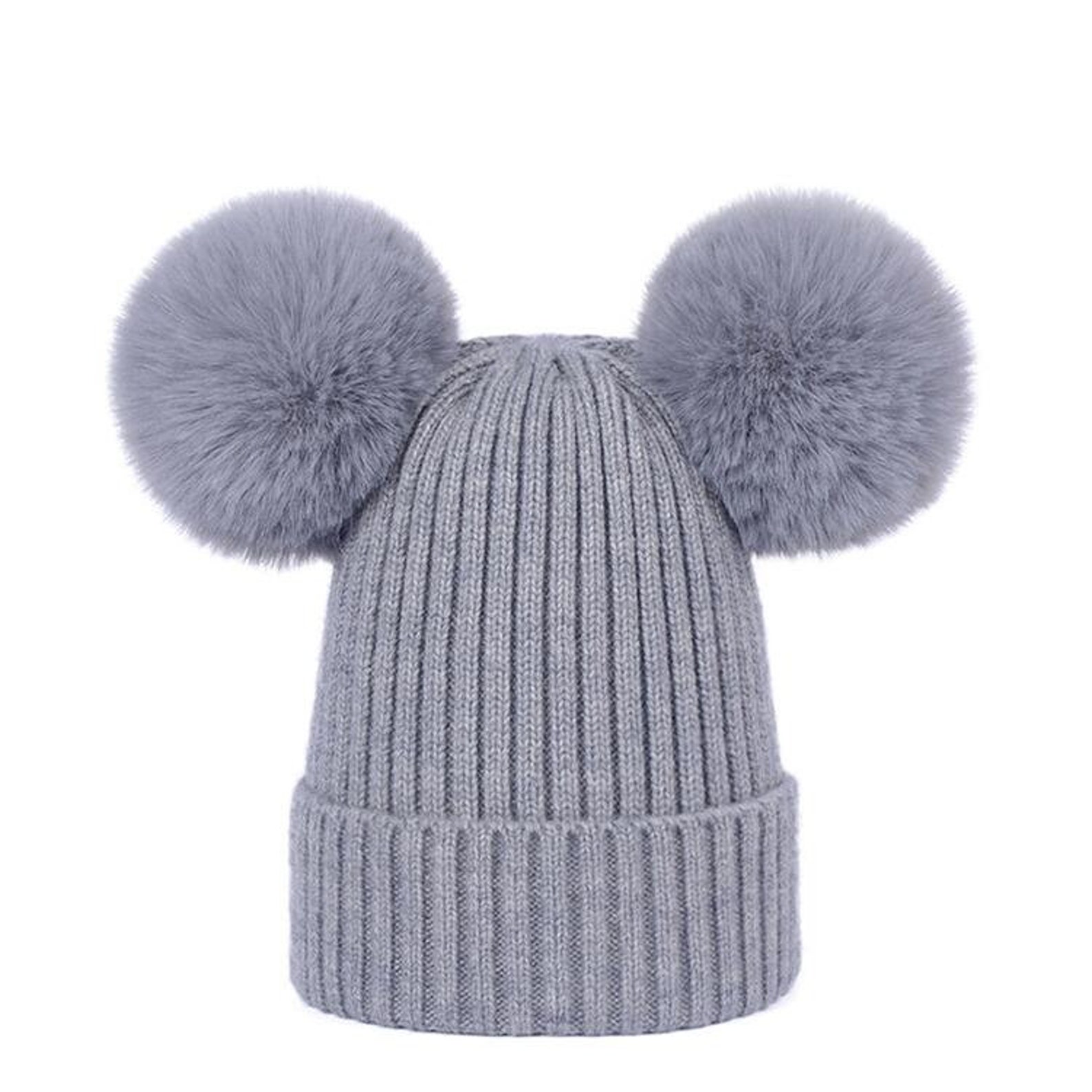 Two Puffs fur balls Beanies Kids'/Adult Hats Knit Beanies Etsy