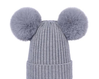 Two Puffs Fur Balls Beanies Kids'/adult 
