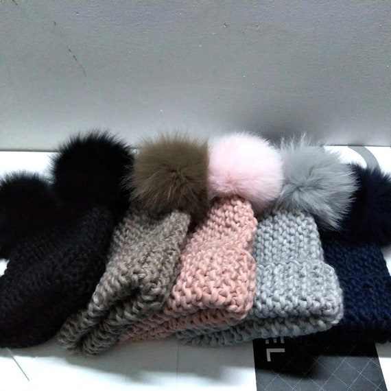 Rough Knitted Beanies Double Puffs Ball 