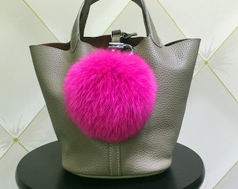 Hot Pink Fur Ball Keychain, Purse Charm