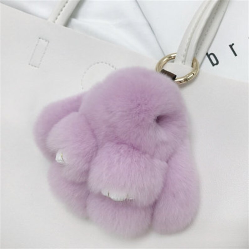 Lavender Bunny Handbag Charm Fluffy Keychain Light Purple Pom Etsy