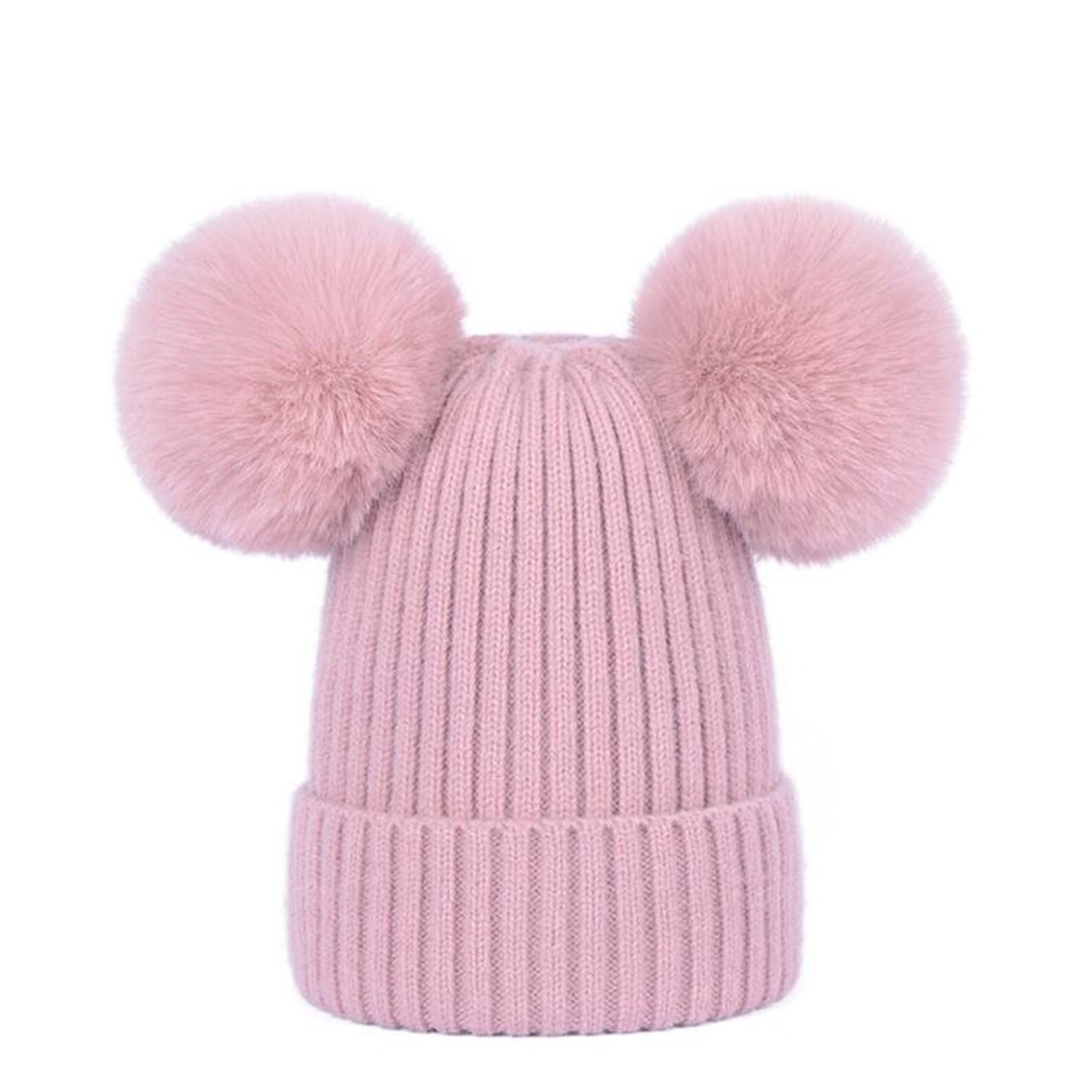 Two Puffs fur balls Beanies Kids'/Adult Hats Knit Beanies Etsy