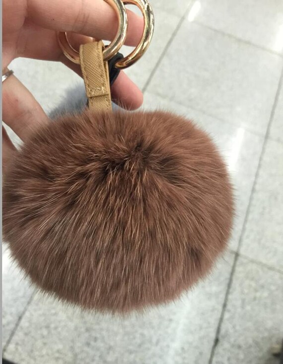 Coffee Brown Pom poms Real Fur Keychains Fluffy Bag Charm Etsy