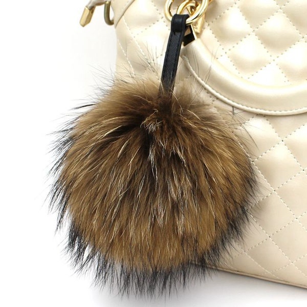 Chic Fur  Bag Accessory Handbag Charm Synthetic Plush Keychain Puffs  Ball Key Chains Car Keys Ring Faux Large  Poms brown fluffy black fur