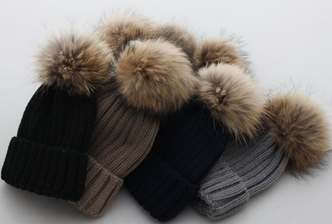 Winter Woollen Women Hat, Inner Fleece Lining Beanie, Double Pom