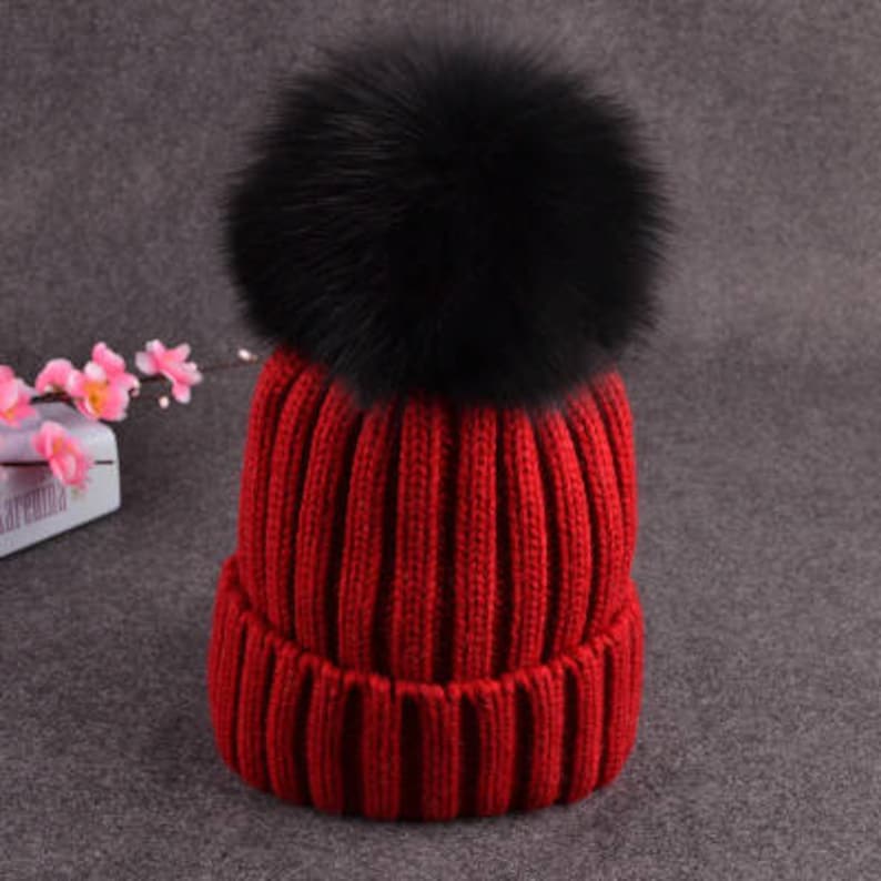 Black Pom Pom Hats Fluffy Large Puffs Women Red Wool Cotton Etsy