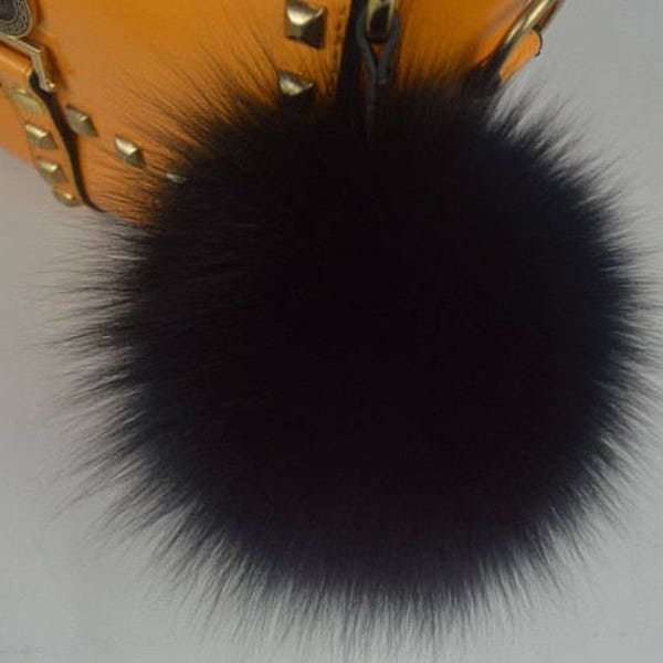 Black/Snow Gray Fur Keychains Puffs pompom Handbag charm, plush furry keychain, faux furry ball keyring fluffy purse charm colour custom