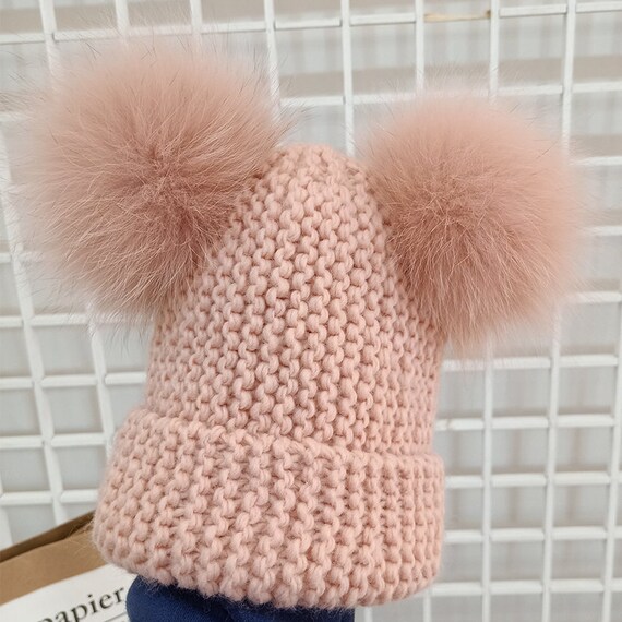 Rough Knitted Beanies Double Puffs Ball 