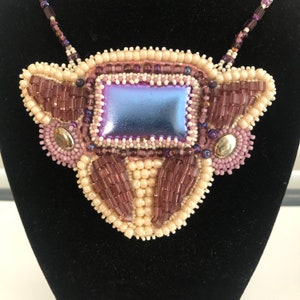 Burgandy and Pearl &quot;Ode to the Cow&quot; Necklace with Iridescent Glass Cabochon