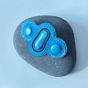 Baby Blue Glass and Turquoise Hand Made Bead Embroidered Hair Barrette