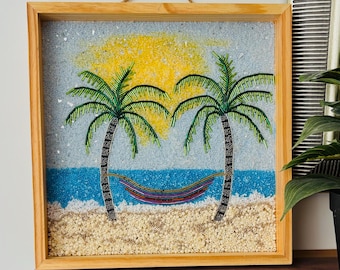 Mosaico de cuentas con escena de playa para colgar en la pared