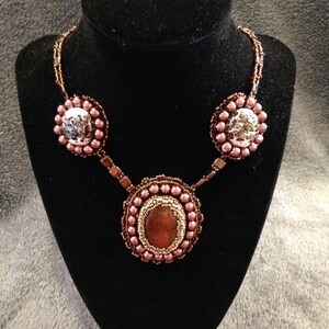 Necklace of Red Jasper with Hollow Glass Accent Beads