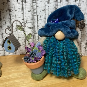 Blue-Boy Gnome… Blue Flowers, Blue Birdhouse & Blue Bird of Happiness