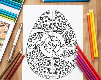 Easter Egg Antistress Coloring, Adult coloring pages, Spring Doodle, Easter egg design, Printable Antistress Coloring Page, Anti stress page