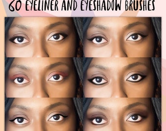 60 Eyeliner and Eyeshadow Photoshop and Procreate Brushes - Beauty Fashion Digital Eyeliner Eyeshadow Women Makeup Effect Instant Download