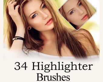 34 Highlighter Photoshop Procreate Brushes / Highlighter Makeup brushes / Face glare brushes / Skin Glow Brushes / Shimmering Skin Brush Set
