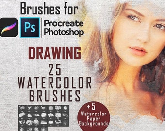 Watercolor Brushes Bundle For Photoshop and Procreate - 25 Watercolor Brushes - Drawing Brushes - Watercolor Paper Texture - Procreate - PS