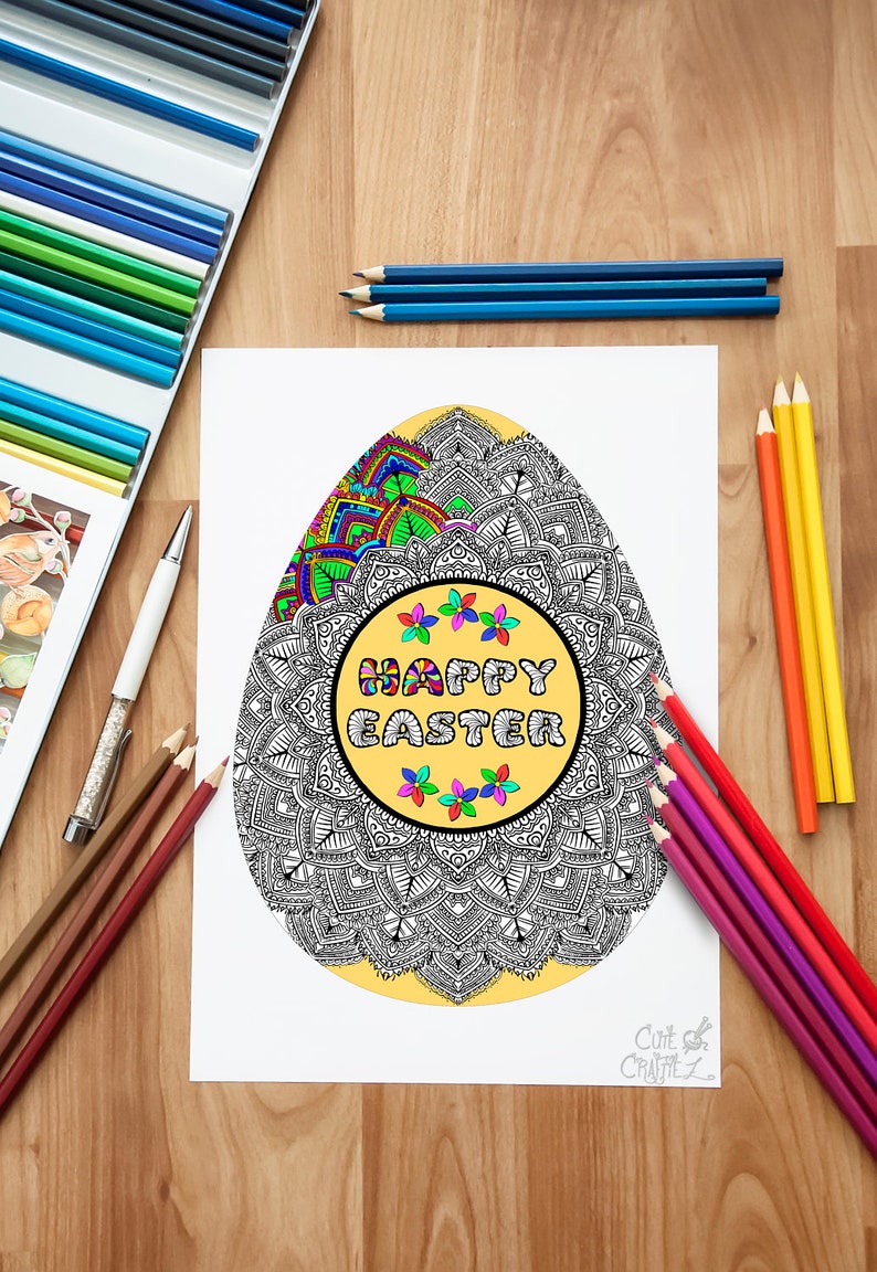 Antistress Easter Egg Coloring Page / Adult Coloring Pages / Kids Coloring Book / Anti stress colouring / Mandala Coloring / Coloring Page image 1
