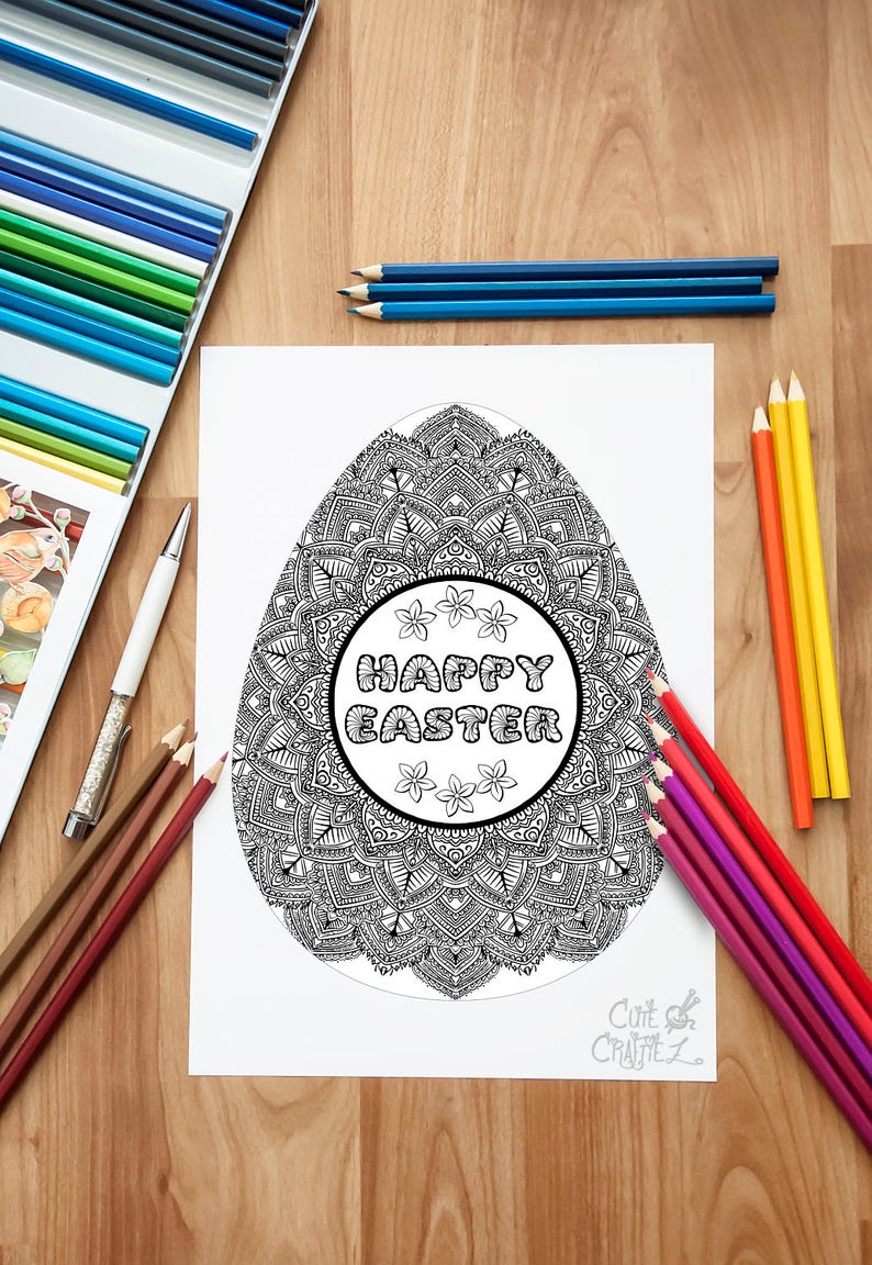 Antistress Easter Egg Coloring Page / Adult Coloring Pages / Kids Coloring Book / Anti stress colouring / Mandala Coloring / Coloring Page image 2