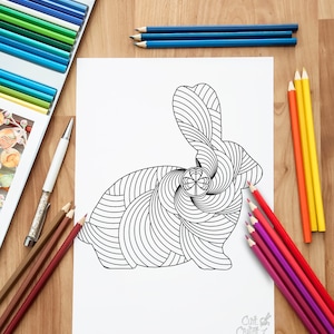 Easter Bunny Anti Stress Coloring Page, Adult Coloring Pages, Easter Rabbit Design, Digital Download, Digital Coloring Pages, Digital Art