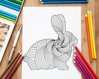 Easter Bunny Anti Stress Coloring Page, Adult Coloring Pages, Easter Rabbit Design, Digital Download, Digital Coloring Pages, Digital Art