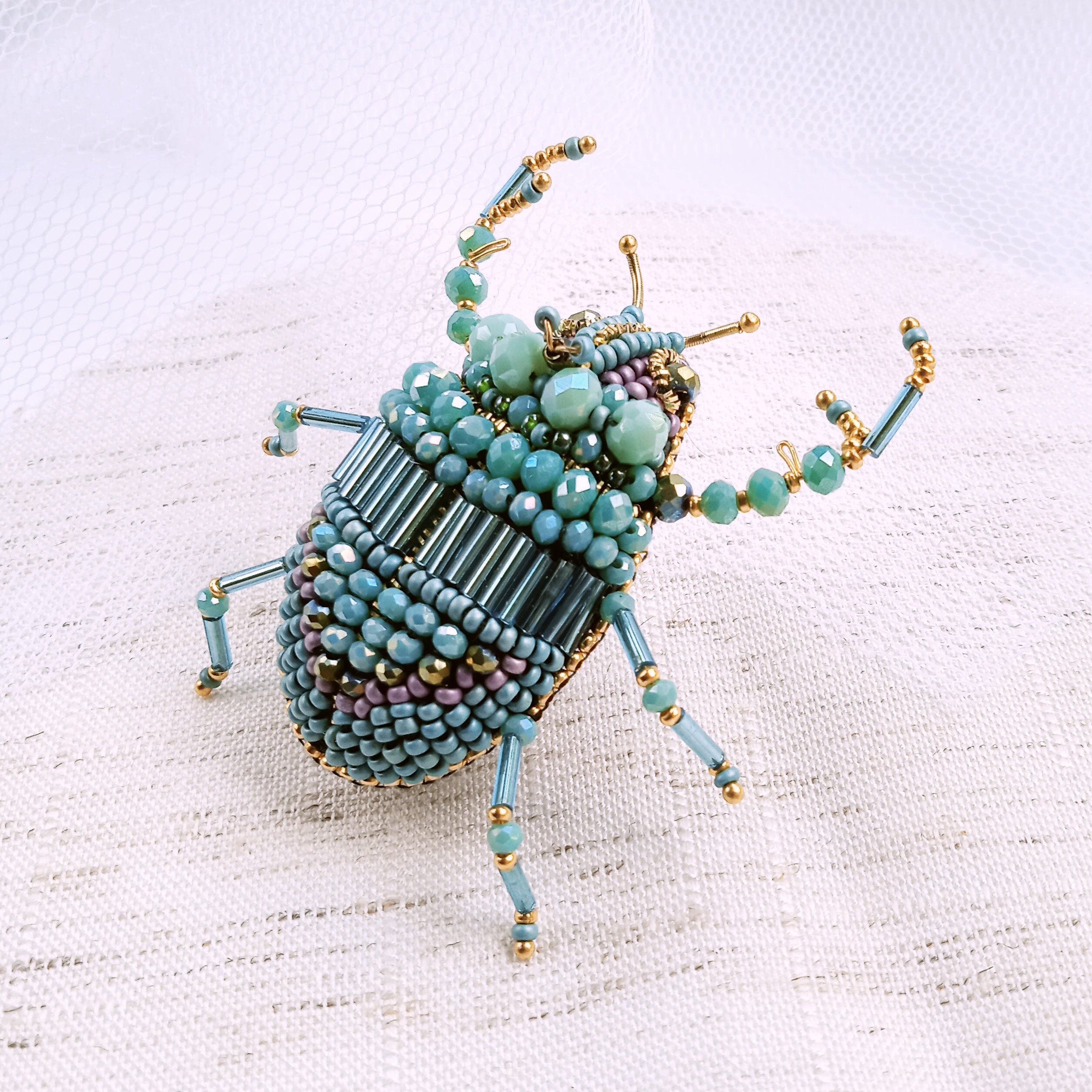 Beaded insect brooch beaded bug green beetle brooch Etsy