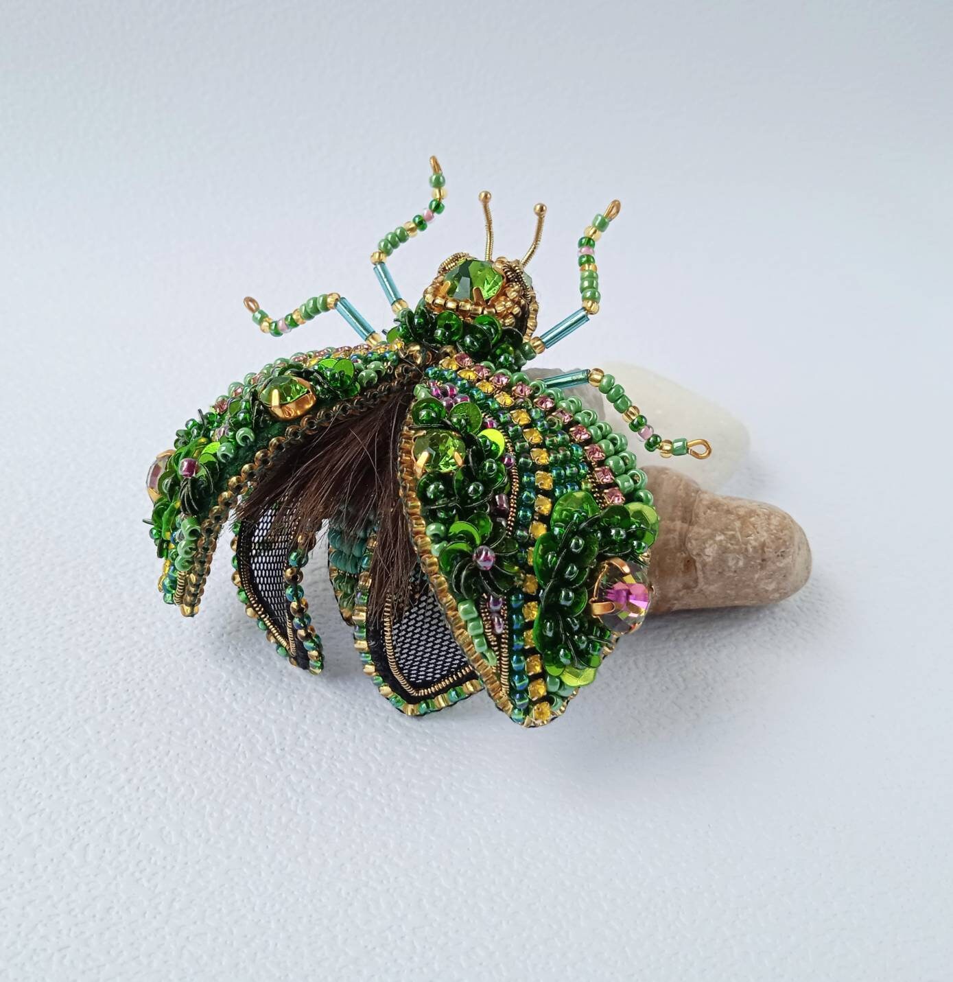 Beaded insect brooch green beetle brooch embroidered 3D bug Etsy