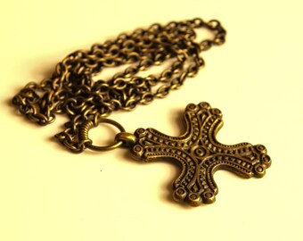 Vintage Kalevala Koru Bronze Cross Pendant, Finnish Design