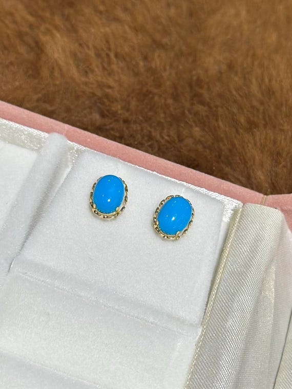 18Kイエローゴールド ターコイズ スタッドピアス：天然石 - Etsy 日本