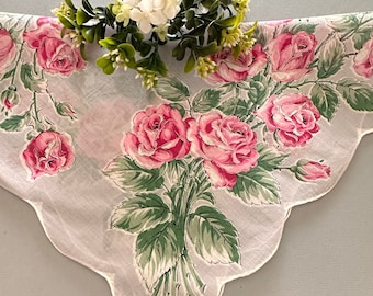 Gray Hankie with Roses, Handkerchief with Red Roses, Floral Handkerchief Hankie, Hanky with Flowers, Hanky with Roses, Mother's Day Gift