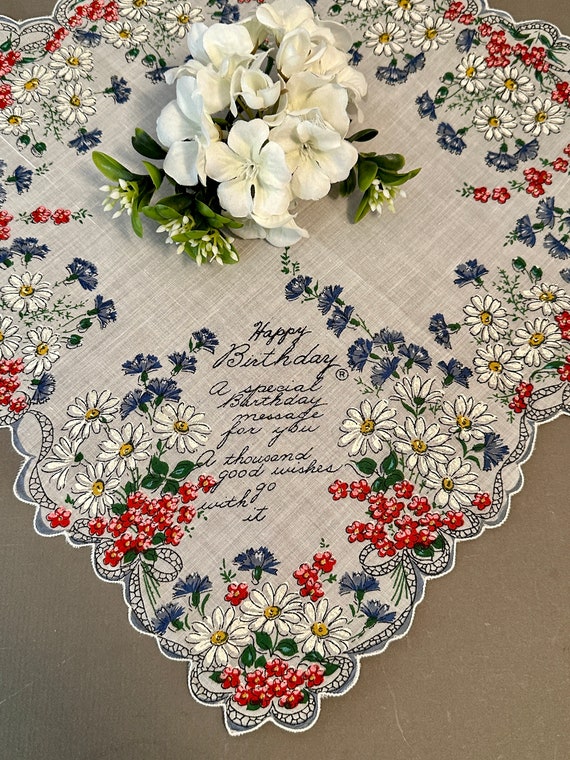Vintage Floral Happy Birthday Handkerchief, Floral