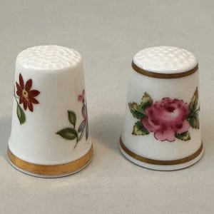 Vintage Thimbles, Royal Adderley Thimble with Rose, Royal Worcester Floral Thimble, Thimble with Flowers, Collectible Thimbles with Flowers